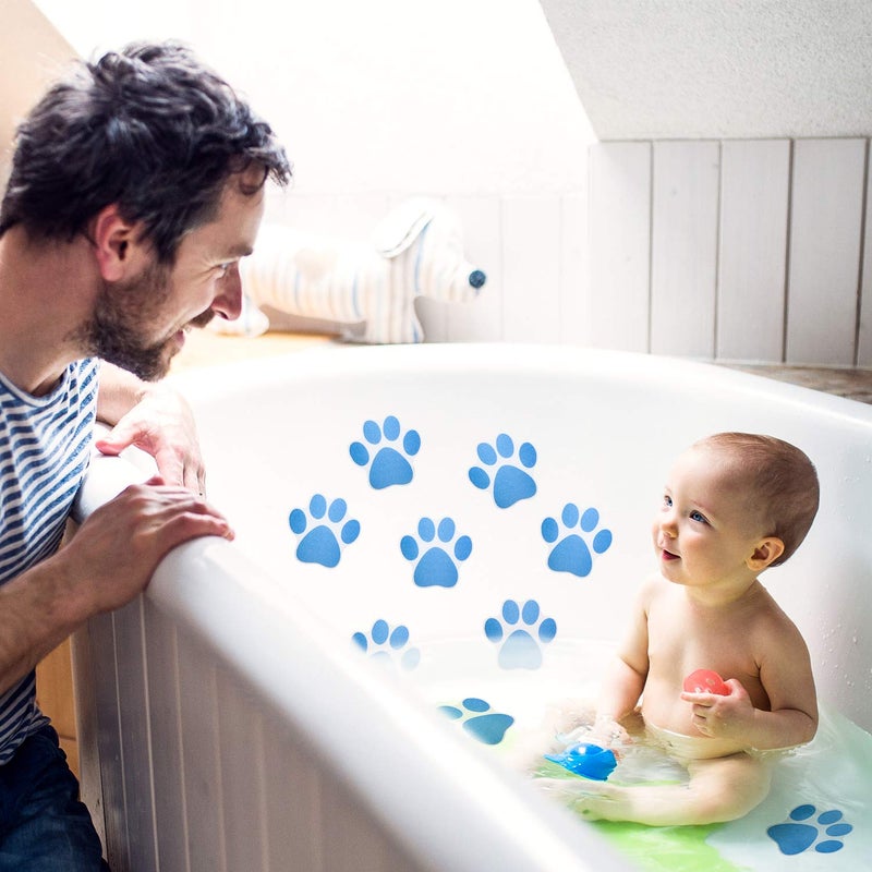 Mudder 20 Pieces Non-slip Bathtub Stickers Adhesive Paw Print Bath Treads Non Slip Traction to Tubs Bathtub Stickers Adhesive Decals Anti-slip Appliques for Bath Tub Showers, Pools, Boats, Stairs (Blue) - Image 4